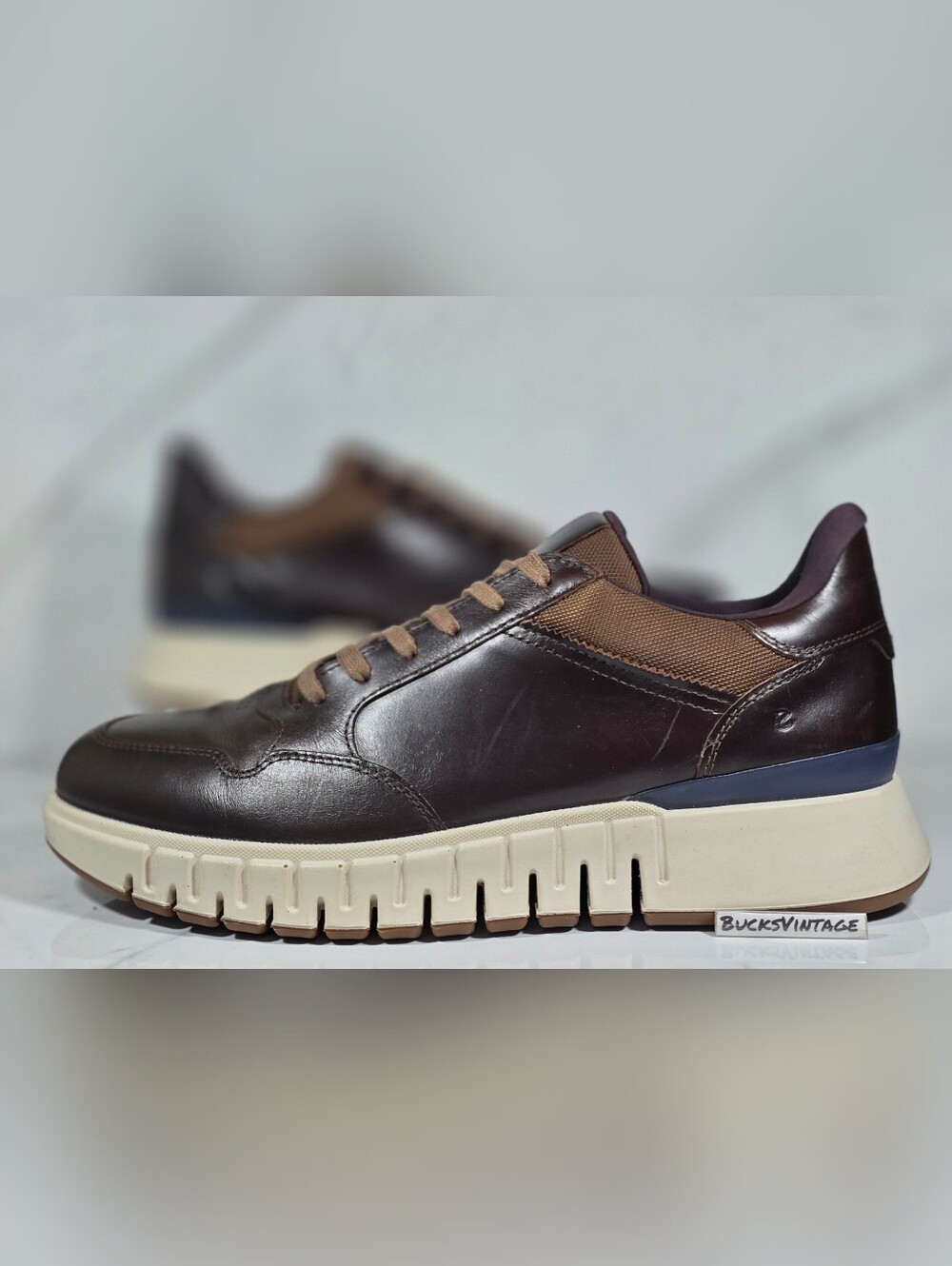 Ecco Gruuv Studio Runner Sneaker Dual Fit Brown Leather Mens 10-10.5 Eur Size 44